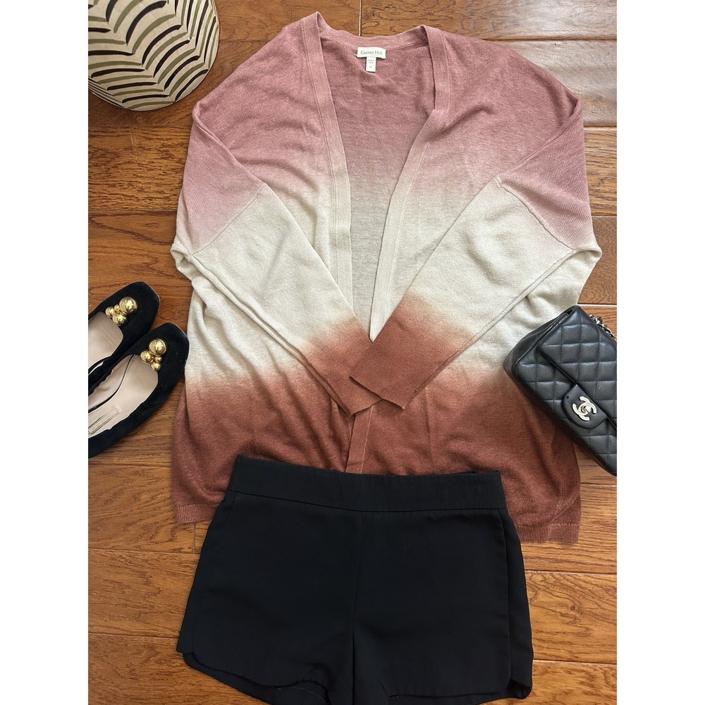 GARNET HILL 100% Linen Tidal Cardigan Womens Medium Open Topper Ombre Dip Dyed